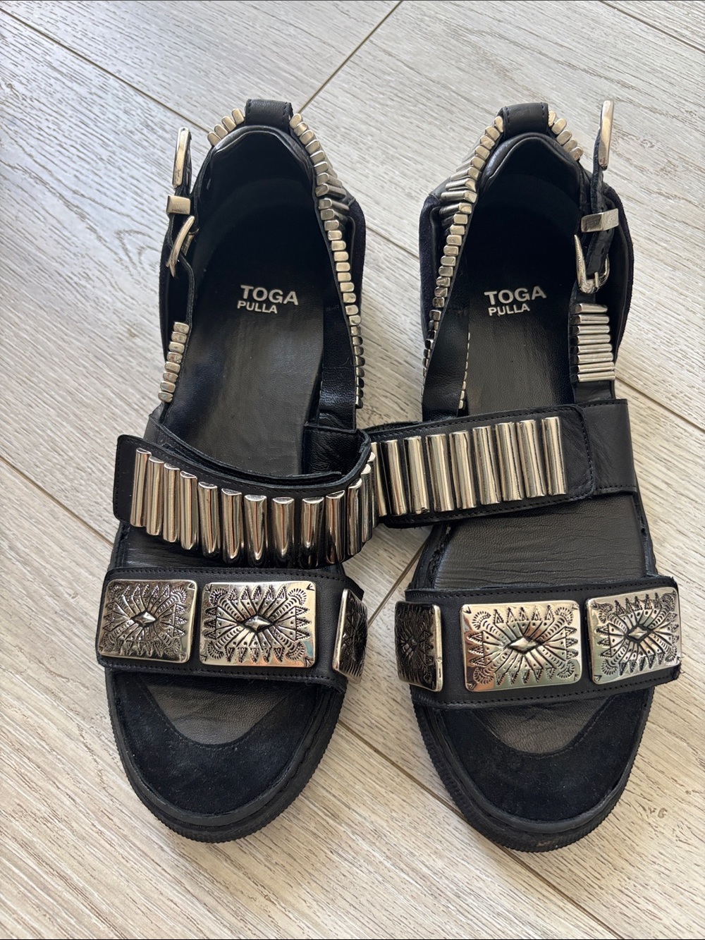 TOGA Pulla Black Sandals with Silver-Tone Stud and Plate Accents - Picture 7 of 7
